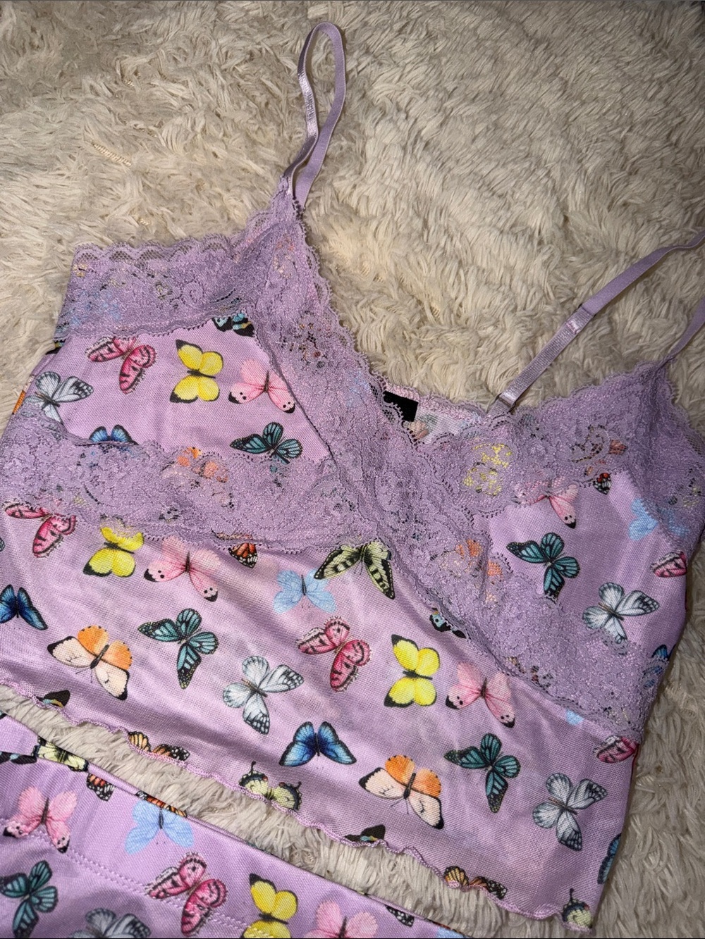 Forever 21 Lilac Butterfly Lace-Trim Two-Piece Set - Picture 2 of 5